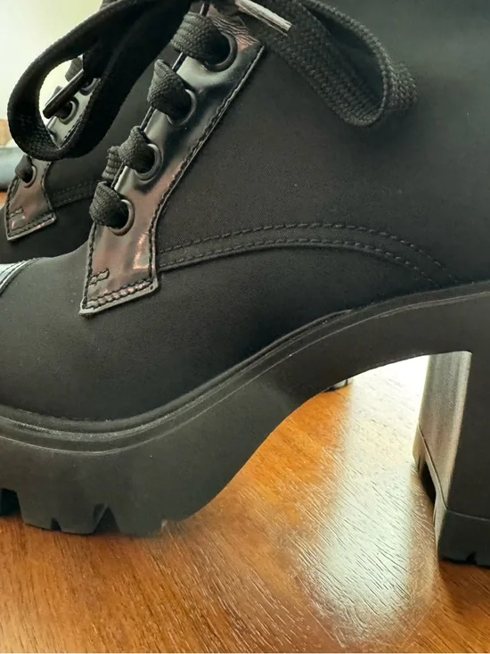 Prada Re-nylon Brixxen leather booties Black Lace-Up Chunky Lug Heel Boots sz36 - Picture 17 of 17